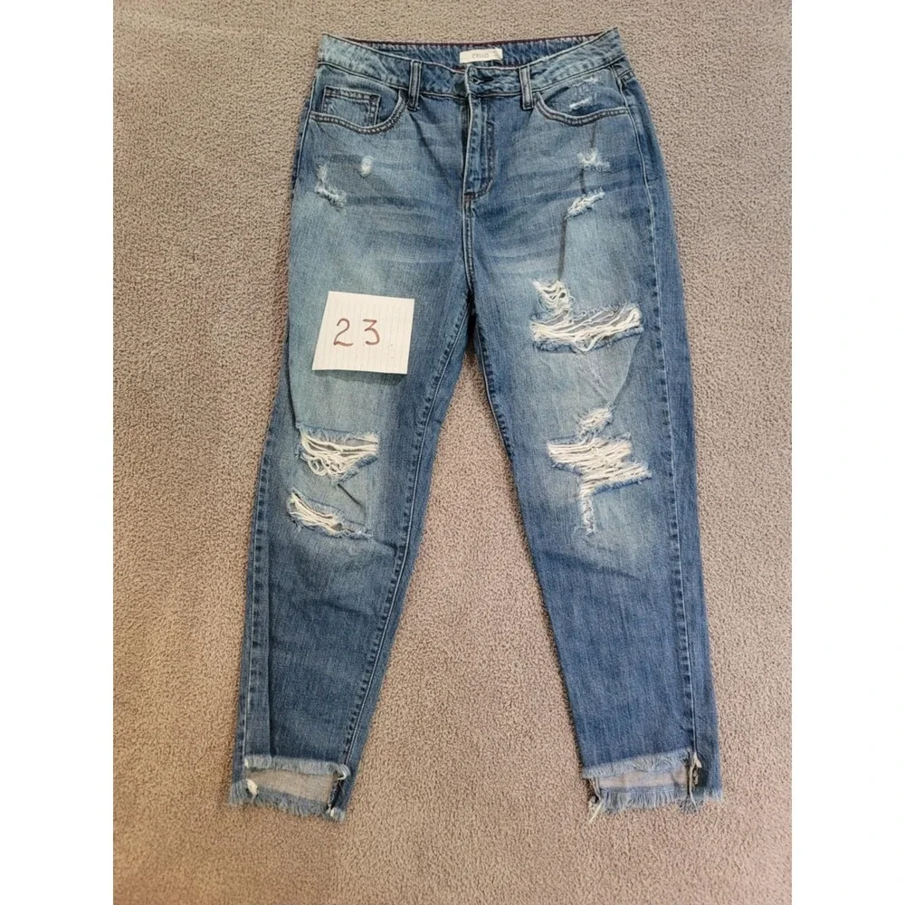 Cello Women's Ankle Skinny Jeans Size 9 Blue Distressed‎ Ripped 100% Cotton